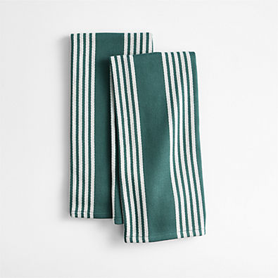 View Cuisine Green with White Stripe Organic Cotton Kitchen Towels, Set of 2 details