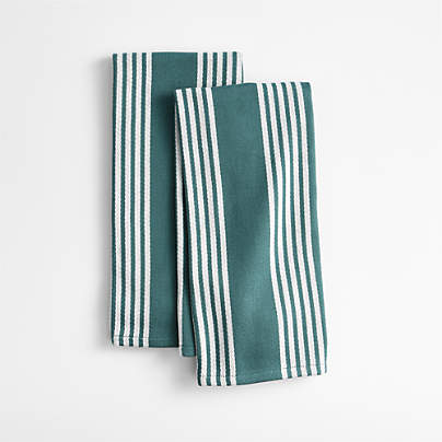 Cuisine Inverse Stripe Pendula Green Organic Cotton Kitchen Towels, Set of 2