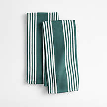 Cuisine Green with White Stripe Organic Cotton Kitchen Towels, Set of 2 + Reviews | Crate & Barrel