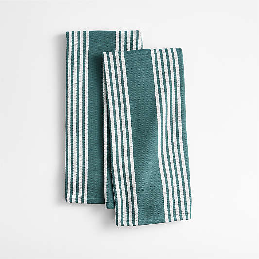 Cuisine Inverse Stripe Pendula Green Organic Cotton Kitchen Towels, Set of 2