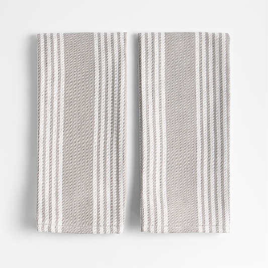 Cuisine Inverse Stripe Grey Organic Cotton Kitchen Towels, Set of 2