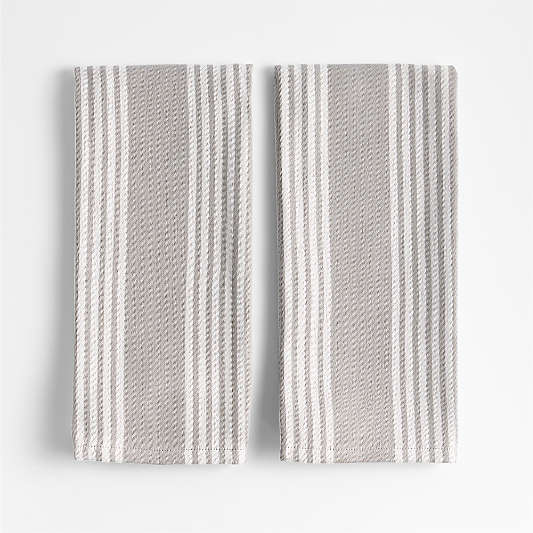 Cuisine Inverse Stripe Grey Organic Cotton Kitchen Towels, Set of 2