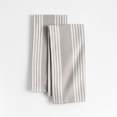 View Cuisine Grey with White Stripe Organic Cotton Kitchen Towels, Set of 2 details