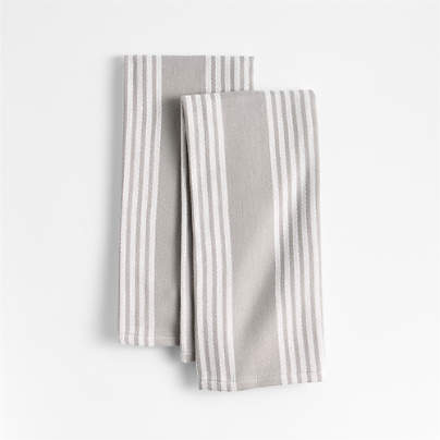 Cuisine Inverse Stripe Grey Organic Cotton Kitchen Towels, Set of 2