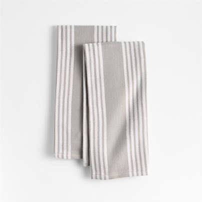 Cuisine Grey with White Stripe Organic Cotton Kitchen Towels, Set of 2