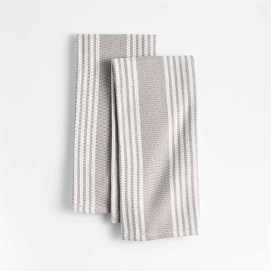 Cuisine Inverse Stripe Grey Organic Cotton Kitchen Towels, Set of 2