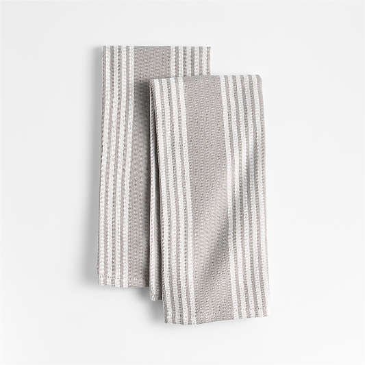 Cuisine Grey with White Stripe Organic Cotton Kitchen Towels, Set of 2