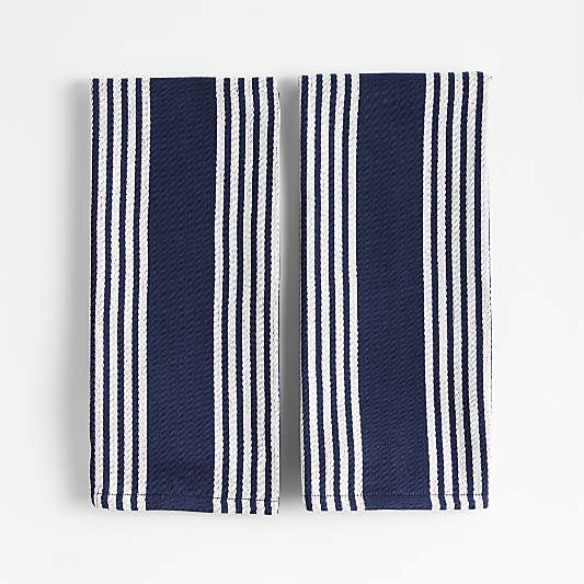 Cuisine Inverse Stripe Indigo Organic Cotton Kitchen Towels, Set of 2