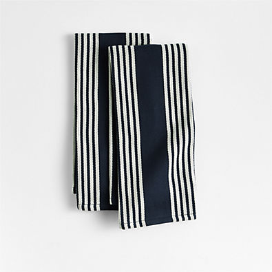 View Cuisine Indigo with White Stripe Organic Cotton Kitchen Towels, Set of 2 details