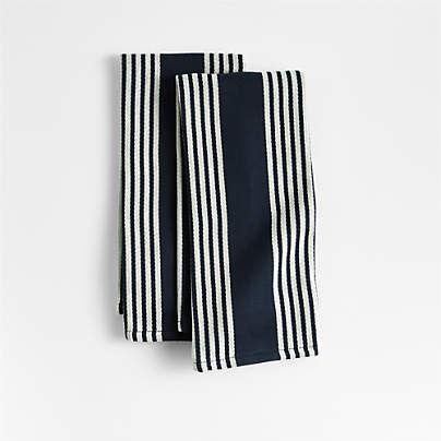 Cuisine Indigo with White Stripe Organic Cotton Kitchen Towels, Set of 2