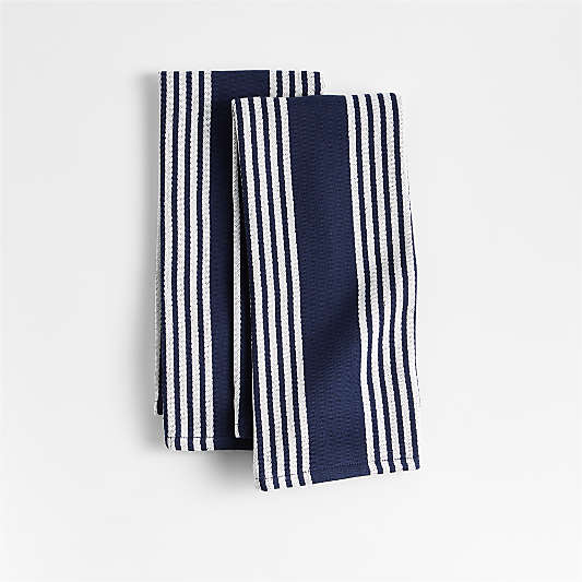Cuisine Inverse Stripe Indigo Organic Cotton Kitchen Towels, Set of 2