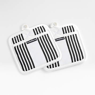 Cuisine Stripe Black Organic Cotton Pot Holders, Set of 2