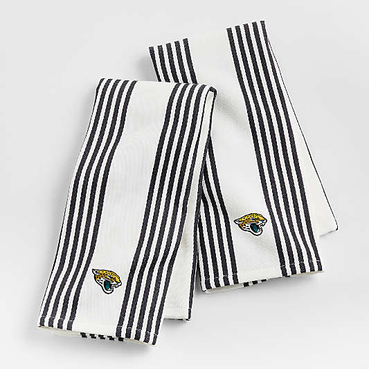 NFL Cuisine White with Black Stripe Organic Cotton Kitchen Towels, Set of 2
