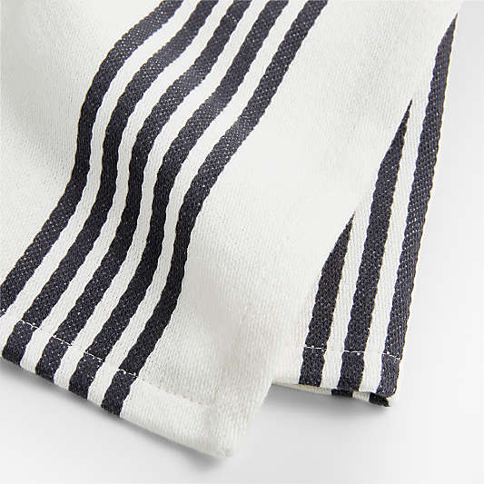 Cuisine Stripe Black Organic Cotton Kitchen Towels, Set of 2