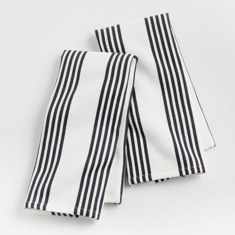 Cuisine Stripe Black Tea Kitchen Dish Towels, Set of 2 + Reviews | Crate & Barrel