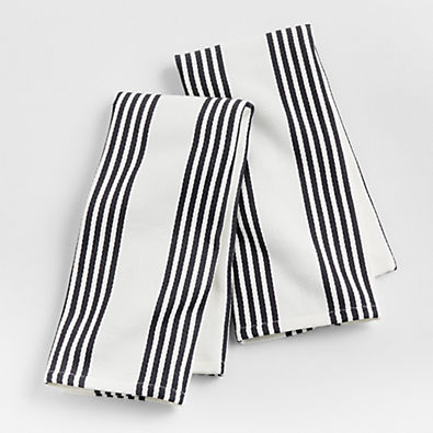 View Cuisine Stripe Black Organic Cotton Kitchen Towels, Set of 2 details