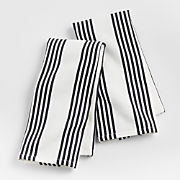 Cuisine Stripe Black Organic Cotton Kitchen Towels, Set of 2