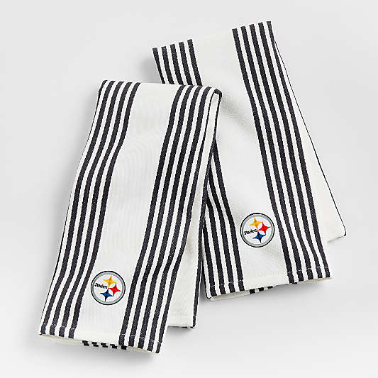 NFL Pittsburgh Steelers Cuisine White with Black Stripe Organic Cotton Dish Towels, Set of 2