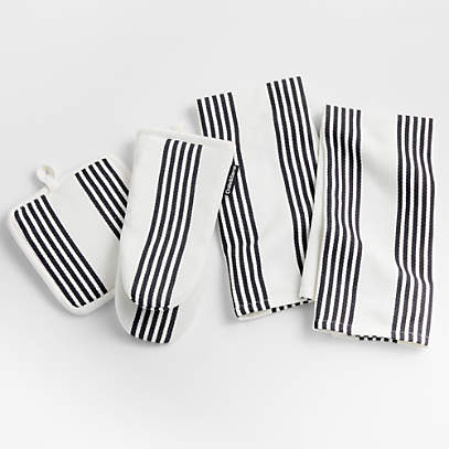 100% Organic Cotton Dish Towels Cream with Black Stripes