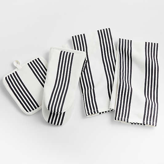 Cuisine Stripe Black Organic Cotton Oven Mitt