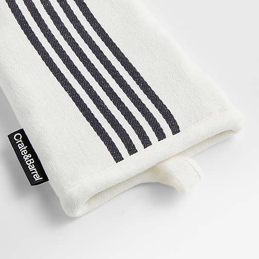 Cuisine Stripe Black Organic Cotton Oven Mitts, Set of 2