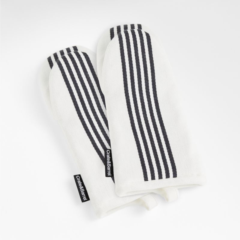 Cuisine Stripe Black Organic Cotton Oven Mitts, Set of 2 - image 0 of 4