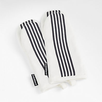 View Cuisine Stripe Black Organic Cotton Oven Mitts, Set of 2 details