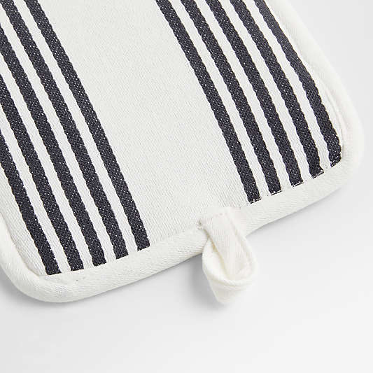 Cuisine Stripe Black Organic Cotton Pot Holders, Set of 2