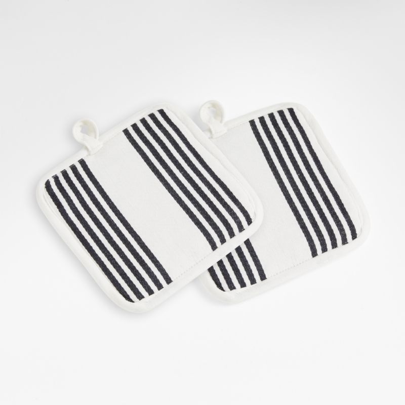 Cuisine Stripe Black Organic Cotton Pot Holders, Set of 2 - image 0 of 5