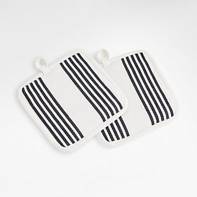 View Cuisine Stripe Black Organic Cotton Pot Holders, Set of 2 details