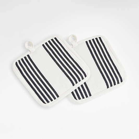 Cuisine Stripe Black Organic Cotton Pot Holders, Set of 2