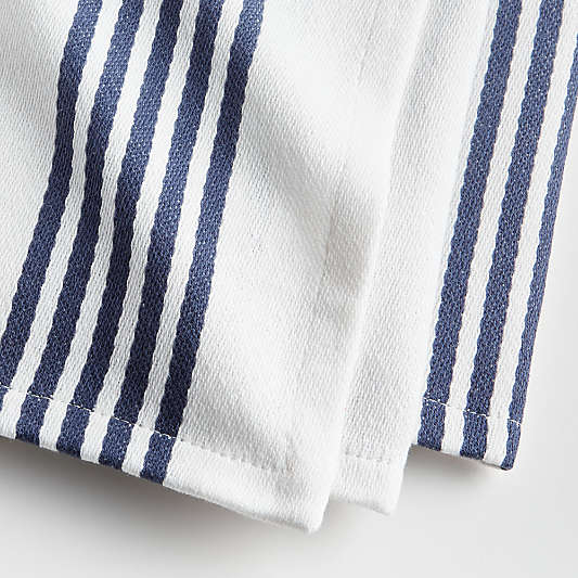 Cuisine White with Indigo Stripe Organic Cotton Dish Towels, Set of 2