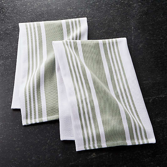 Cuisine Stripe Sage Green Dish Towels, Set of 2