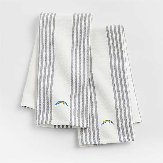 NFL Los Angeles Chargers Cuisine White with Grey Stripe Organic Cotton Dish Towels, Set of 2