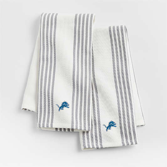 NFL Cuisine White with Grey Stripe Organic Cotton Kitchen Towels, Set of 2