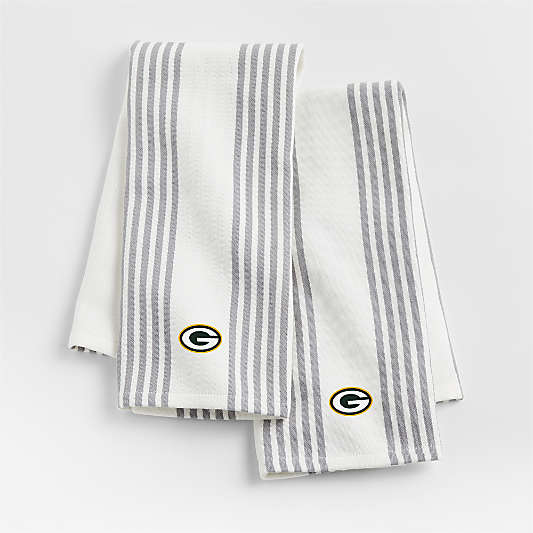 NFL Green Bay Packers Cuisine White with Grey Stripe Organic Cotton Dish Towels, Set of 2
