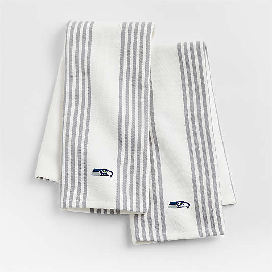 NFL Seattle Seahawks Cuisine White with Grey Stripe Organic Cotton Dish Towels, Set of 2