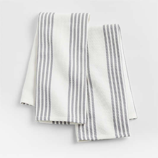 Cuisine Stripe Grey Organic Cotton Kitchen Towels, Set of 2