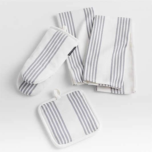 Cuisine Stripe Grey Organic Cotton Pot Holders, Set of 2