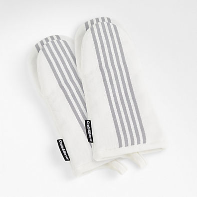 View Cuisine Stripe Grey Organic Cotton Oven Mitts, Set of 2 details