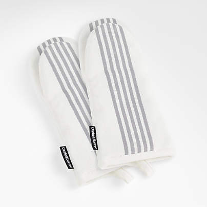 Cuisine Stripe Grey Organic Cotton Oven Mitts, Set of 2