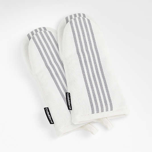 Cuisine Stripe Grey Organic Cotton Oven Mitts, Set of 2