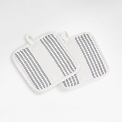 View Cuisine Stripe Grey Organic Cotton Pot Holders, Set of 2 details