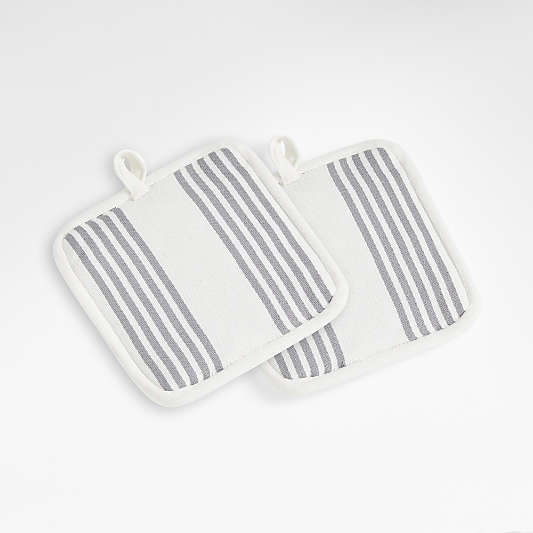 Cuisine Stripe Grey Organic Cotton Pot Holders, Set of 2