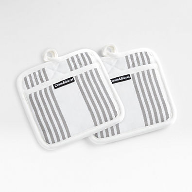 View Cuisine Stripe Grey Organic Cotton Pot Holders, Set of 2 details