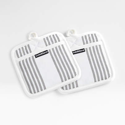 Cuisine Stripe Grey Organic Cotton Pot Holders, Set of 2