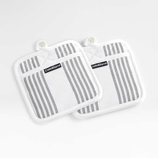 Cuisine Stripe Grey Organic Cotton Pot Holders, Set of 2