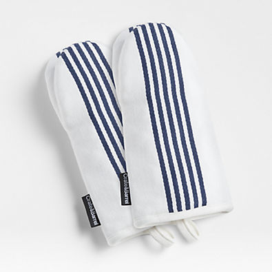View Cuisine Stripe Indigo Organic Cotton Oven Mitts, Set of 2 details
