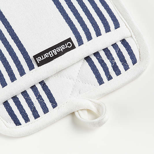 Cuisine Stripe Indigo Organic Cotton Pot Holders, Set of 2