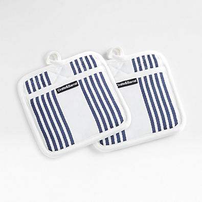 View Cuisine Stripe Indigo Organic Cotton Pot Holders, Set of 2 details